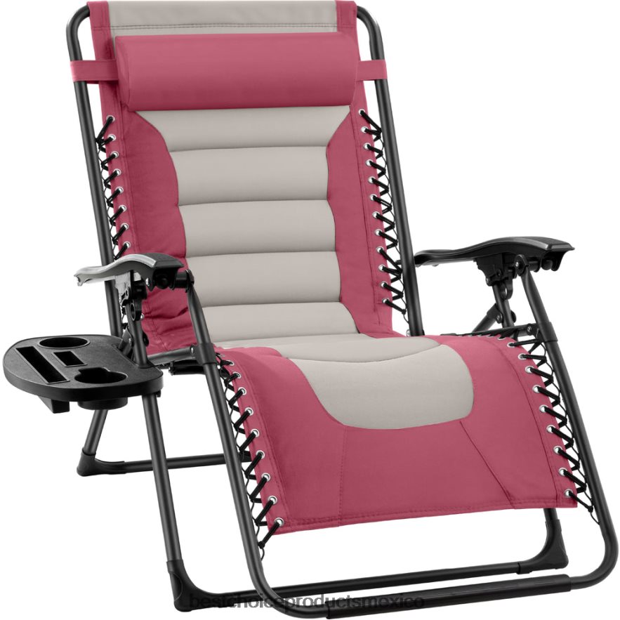 vida al aire libre | silla acolchada de gran tamaño con gravedad cero, sillón reclinable plegable con reposacabezas y bandeja lateral Best Choice Products rosa/topo X080FZ762