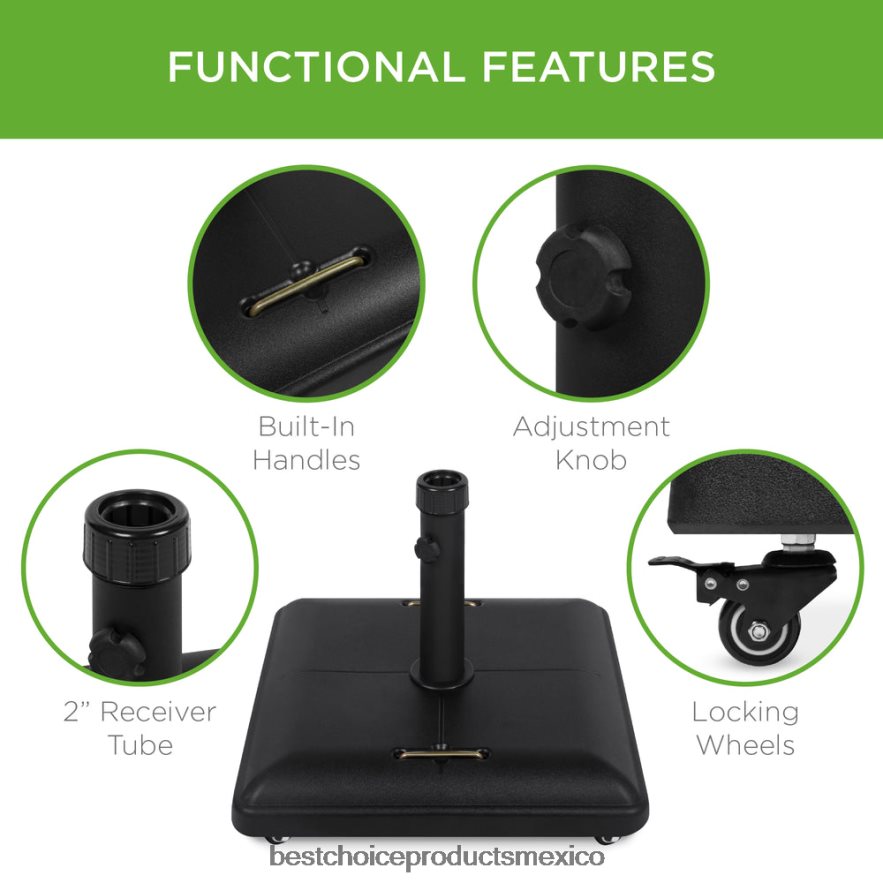 vida al aire libre | 81 libras. Soporte de base de paraguas de hormigón resistente con ruedas Best Choice Products negro X080FZ420