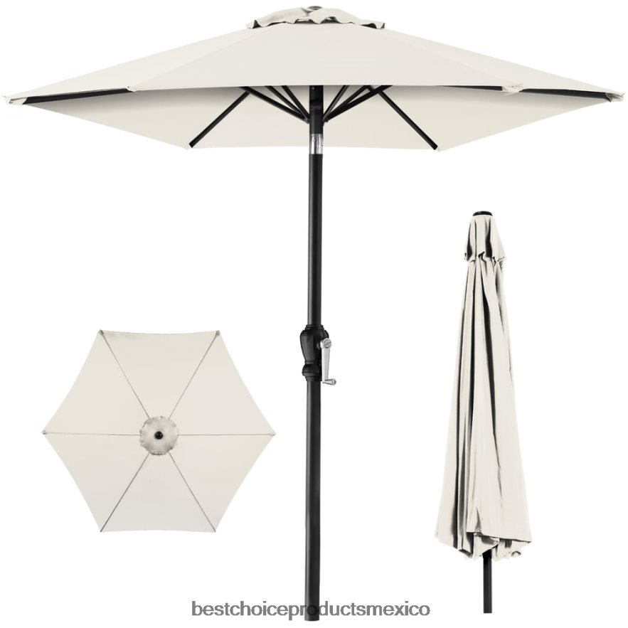 vida al aire libre | Decoración de sombrilla de patio de mercado de acero al aire libre con inclinación y elevación de manivela Best Choice Products Marfil X080FZ1380