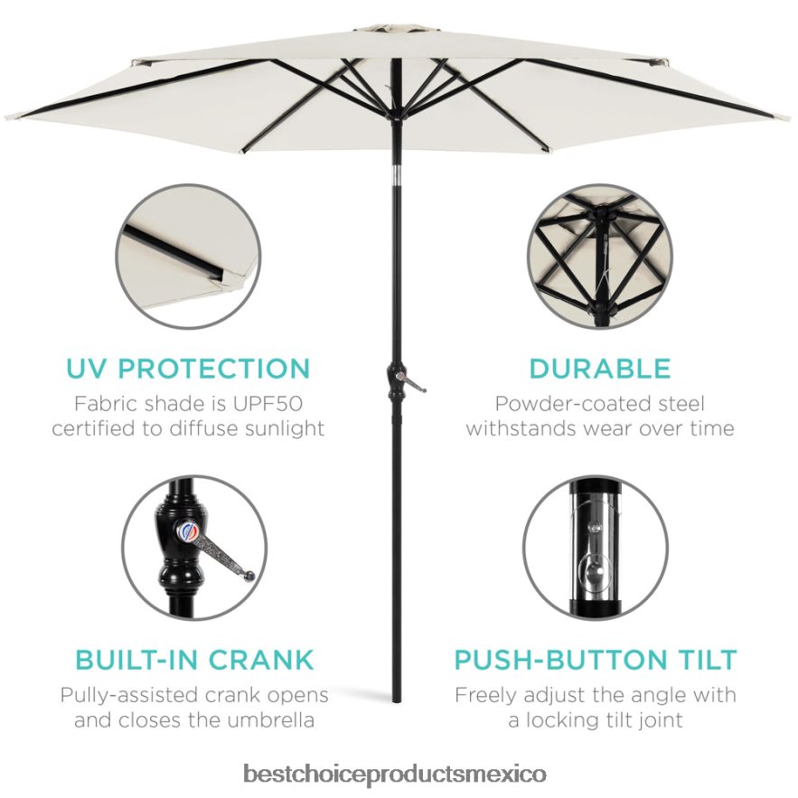 vida al aire libre | Decoración de sombrilla de patio de mercado de acero al aire libre con inclinación y elevación de manivela Best Choice Products Marfil X080FZ1380