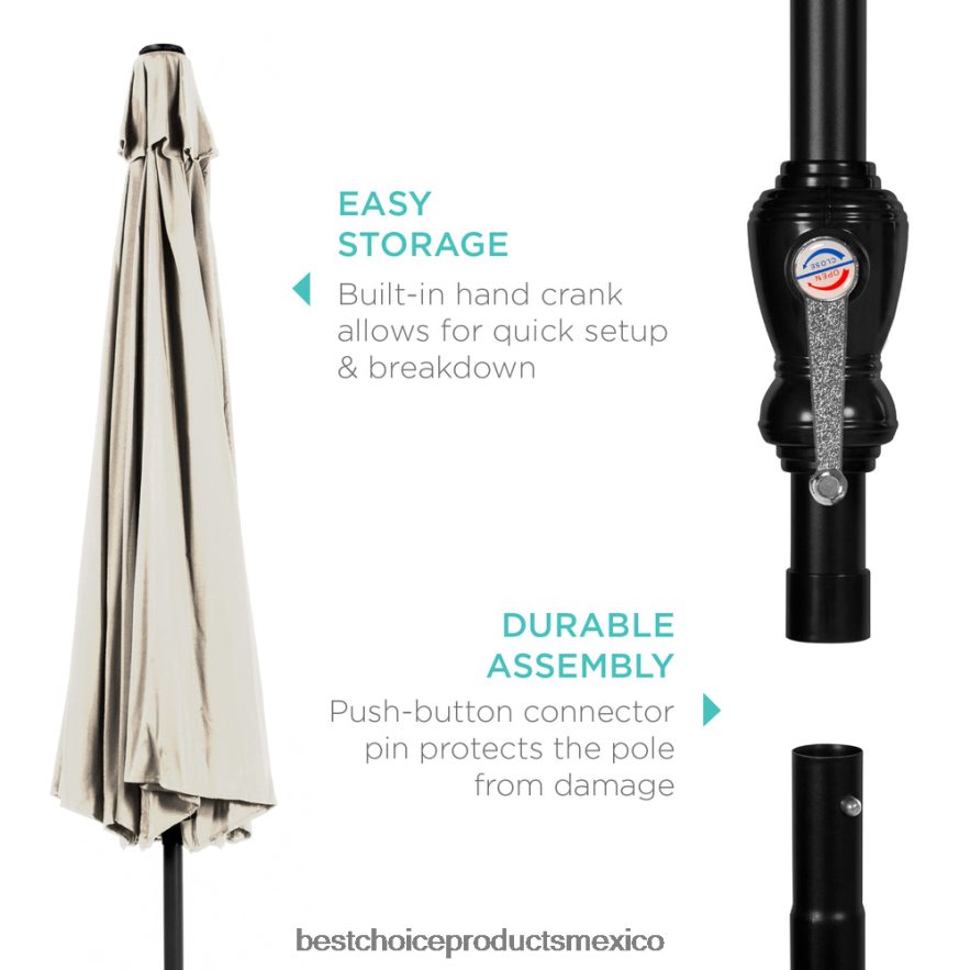 vida al aire libre | Decoración de sombrilla de patio de mercado de acero al aire libre con inclinación y elevación de manivela Best Choice Products Marfil X080FZ1380