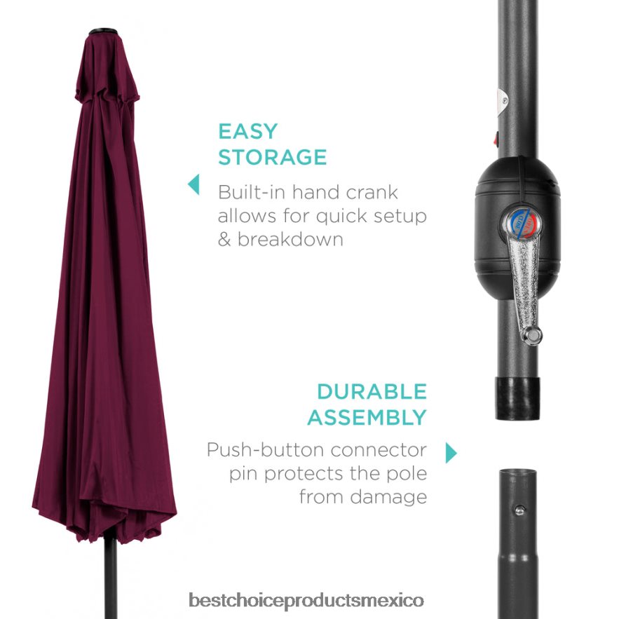 vida al aire libre | Decoración de sombrilla de patio de mercado de acero al aire libre con inclinación y elevación de manivela Best Choice Products borgoña X080FZ1367