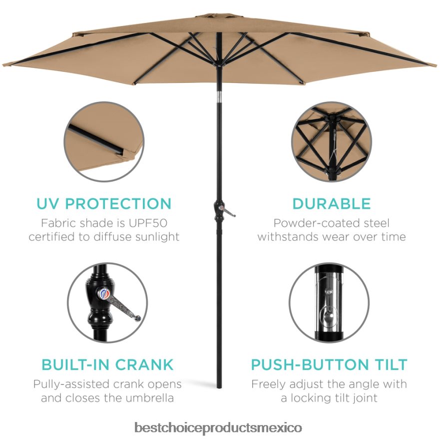 vida al aire libre | Decoración de sombrilla de patio de mercado de acero al aire libre con inclinación y elevación de manivela Best Choice Products broncearse X080FZ1366