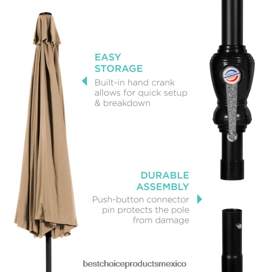vida al aire libre | Decoración de sombrilla de patio de mercado de acero al aire libre con inclinación y elevación de manivela Best Choice Products broncearse X080FZ1366