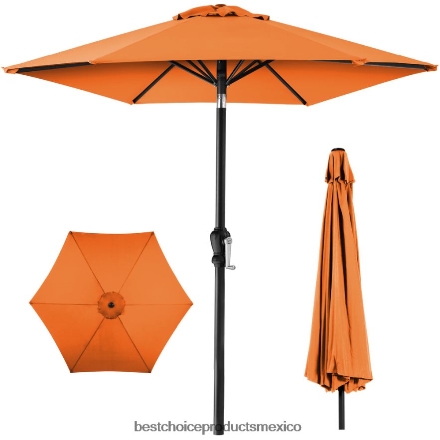 vida al aire libre | Decoración de sombrilla de patio de mercado de acero al aire libre con inclinación y elevación de manivela Best Choice Products naranja X080FZ1373
