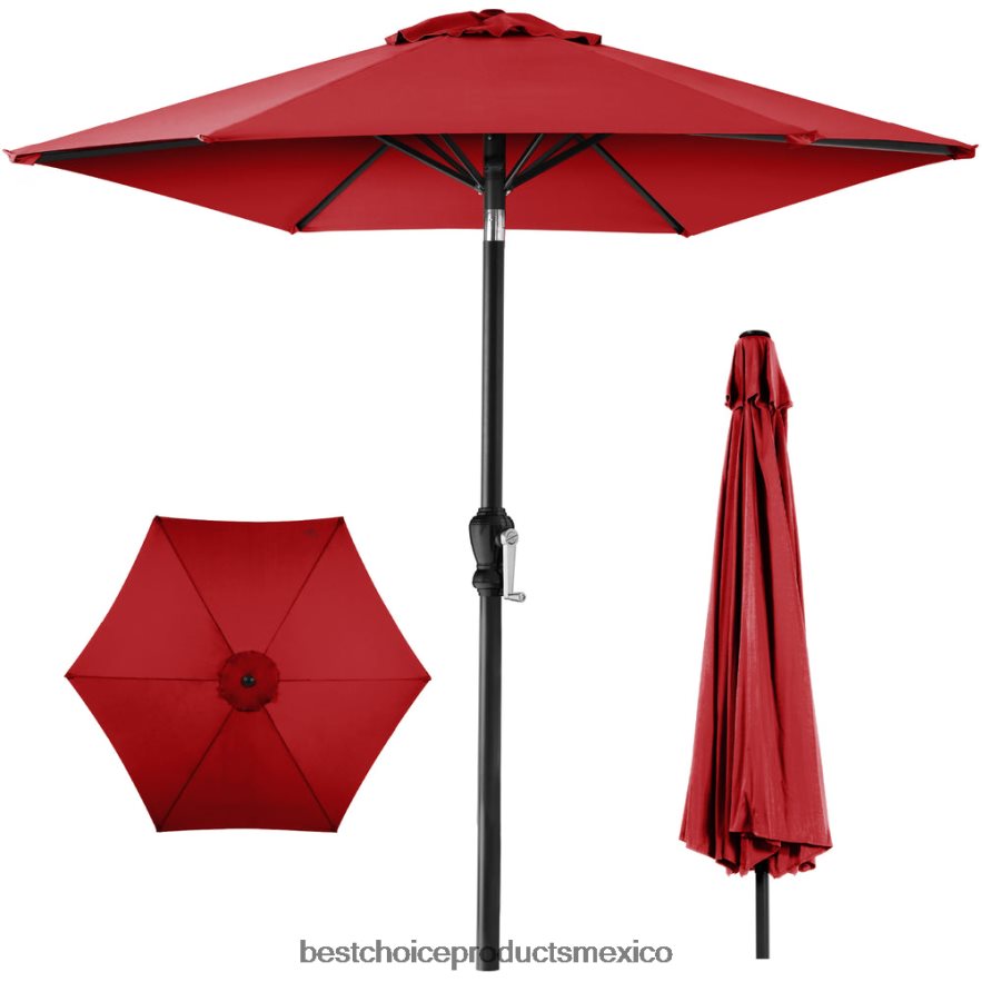 vida al aire libre | Decoración de sombrilla de patio de mercado de acero al aire libre con inclinación y elevación de manivela Best Choice Products rojo X080FZ1381