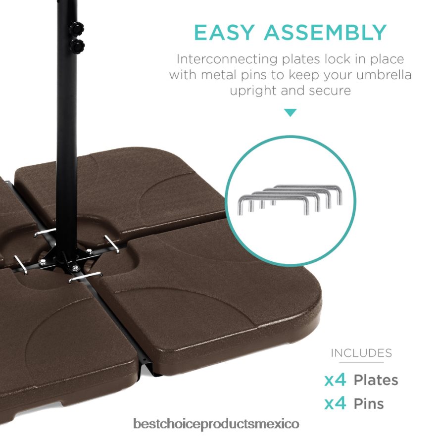 vida al aire libre | Juego de placa base cuadrada con soporte para sombrilla de patio compensado en voladizo de 4 piezas Best Choice Products marrón X080FZ1389