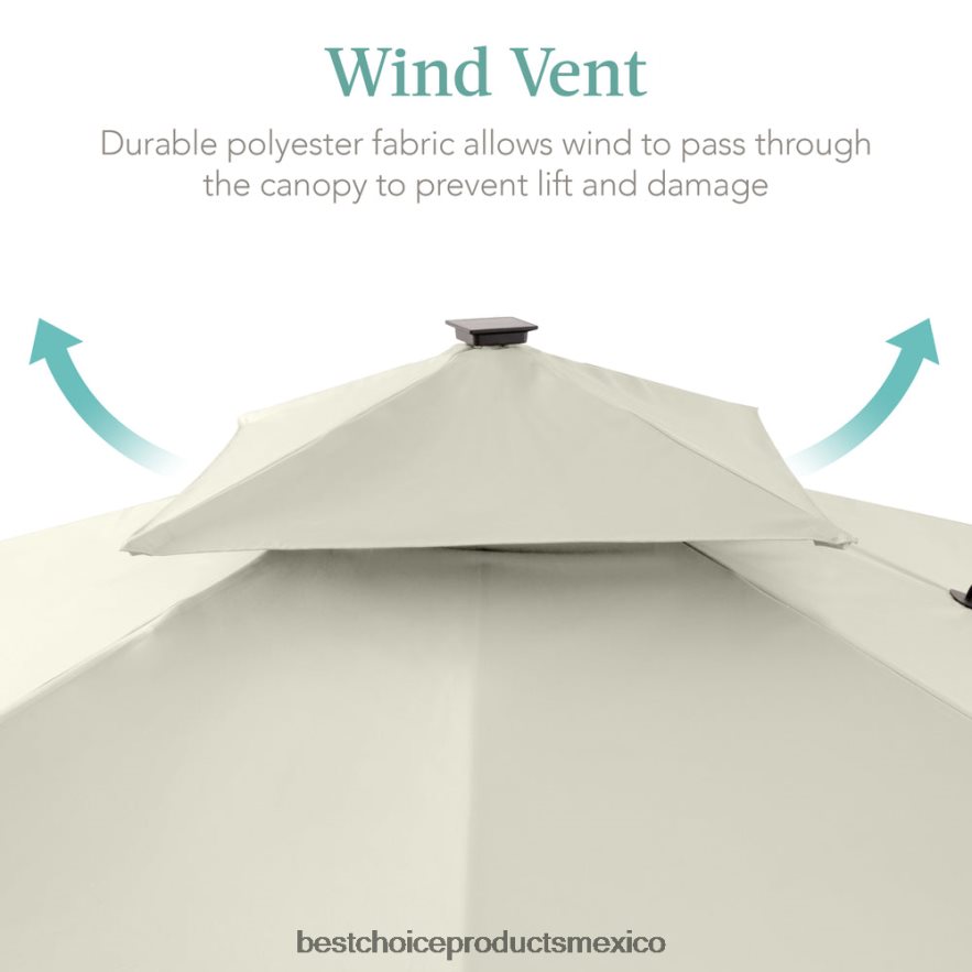 vida al aire libre | Paraguas desplazado en voladizo LED cuadrado de 2 niveles con rotación de 360, base Best Choice Products Marfil X080FZ906