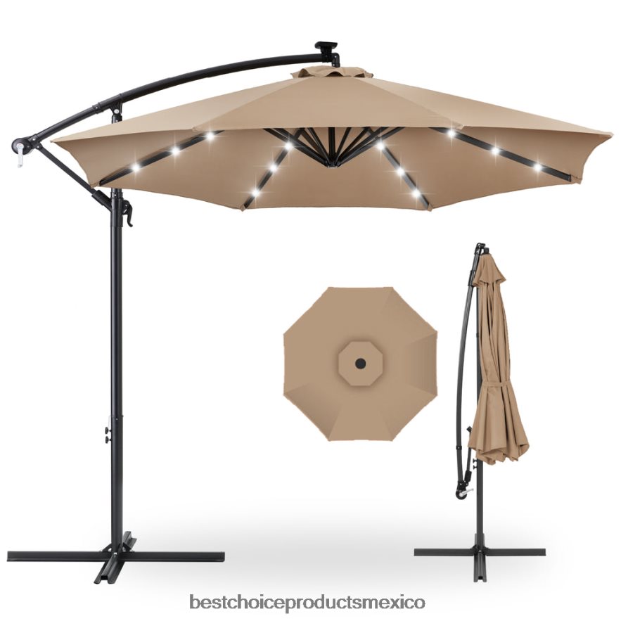 vida al aire libre | Sombrilla de patio colgante con desplazamiento LED solar con ajuste de inclinación de manivela Best Choice Products broncearse X080FZ841