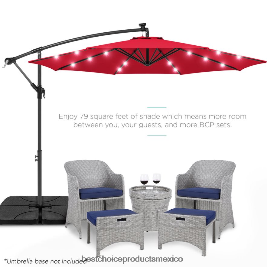 vida al aire libre | Sombrilla de patio colgante con desplazamiento LED solar con ajuste de inclinación de manivela Best Choice Products rojo X080FZ846