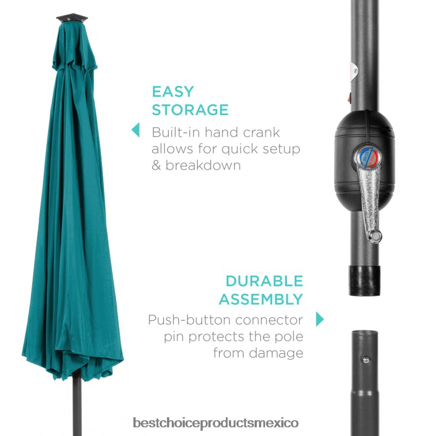 vida al aire libre | Sombrilla de patio con luz LED solar con ajuste de inclinación, resistencia a los rayos UV Best Choice Products azul claro X080FZ1348