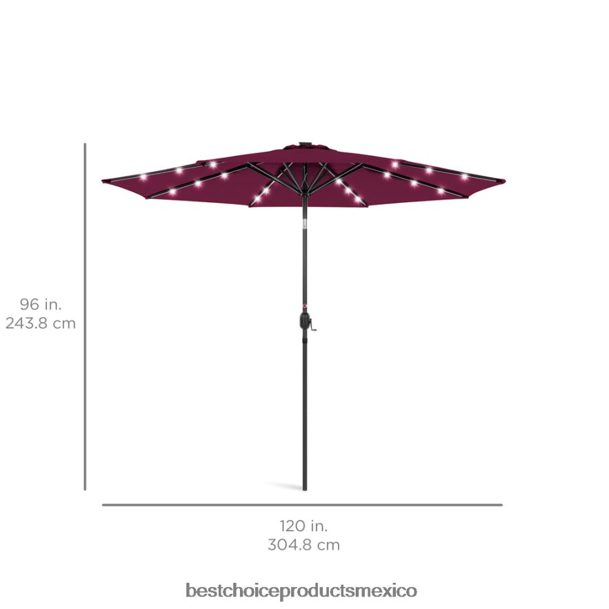 vida al aire libre | Sombrilla de patio con luz LED solar con ajuste de inclinación, resistencia a los rayos UV Best Choice Products borgoña X080FZ1337