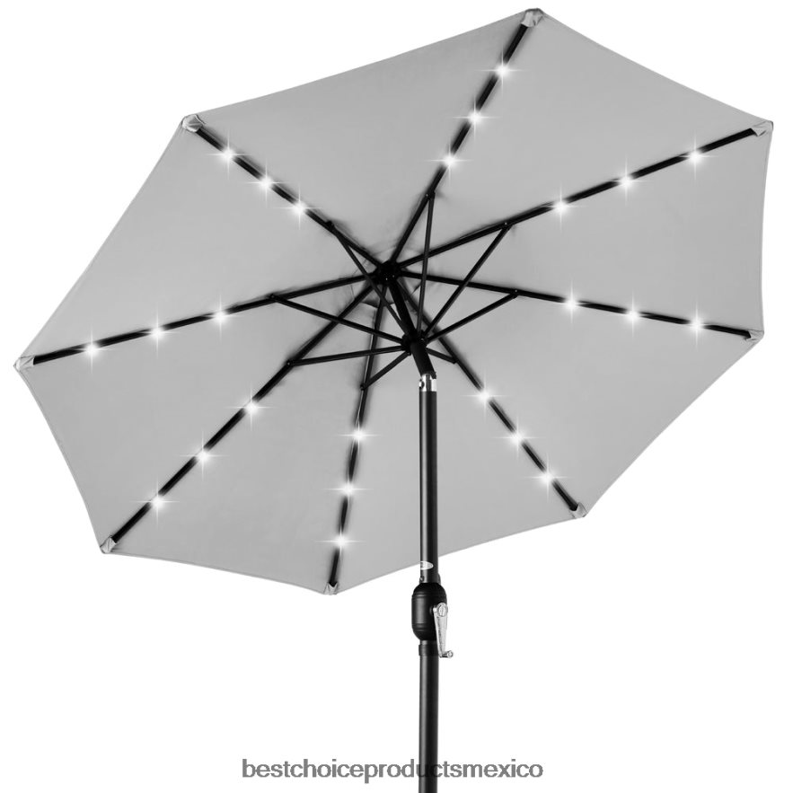 vida al aire libre | Sombrilla de patio con luz LED solar con ajuste de inclinación, resistencia a los rayos UV Best Choice Products gris niebla X080FZ1344