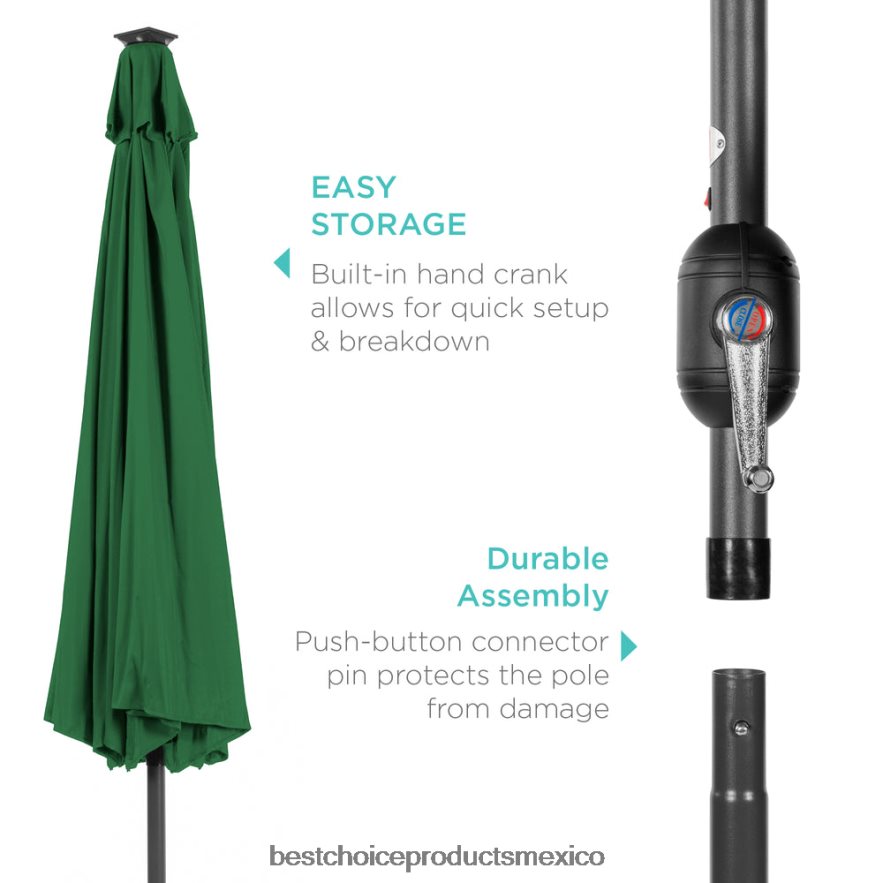 vida al aire libre | Sombrilla de patio con luz LED solar con ajuste de inclinación, resistencia a los rayos UV Best Choice Products verde X080FZ1343
