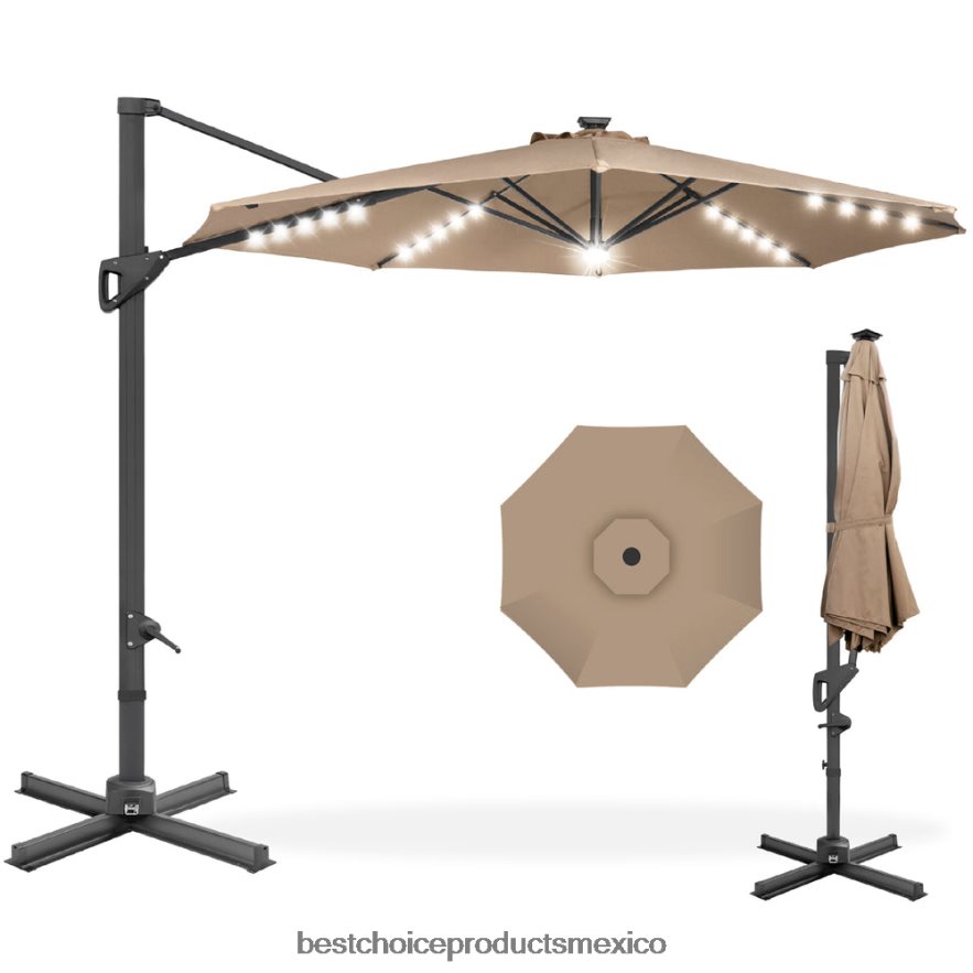 vida al aire libre | Sombrilla de patio desplazada en voladizo con luz solar de 360 ​​grados con inclinación Best Choice Products broncearse X080FZ889