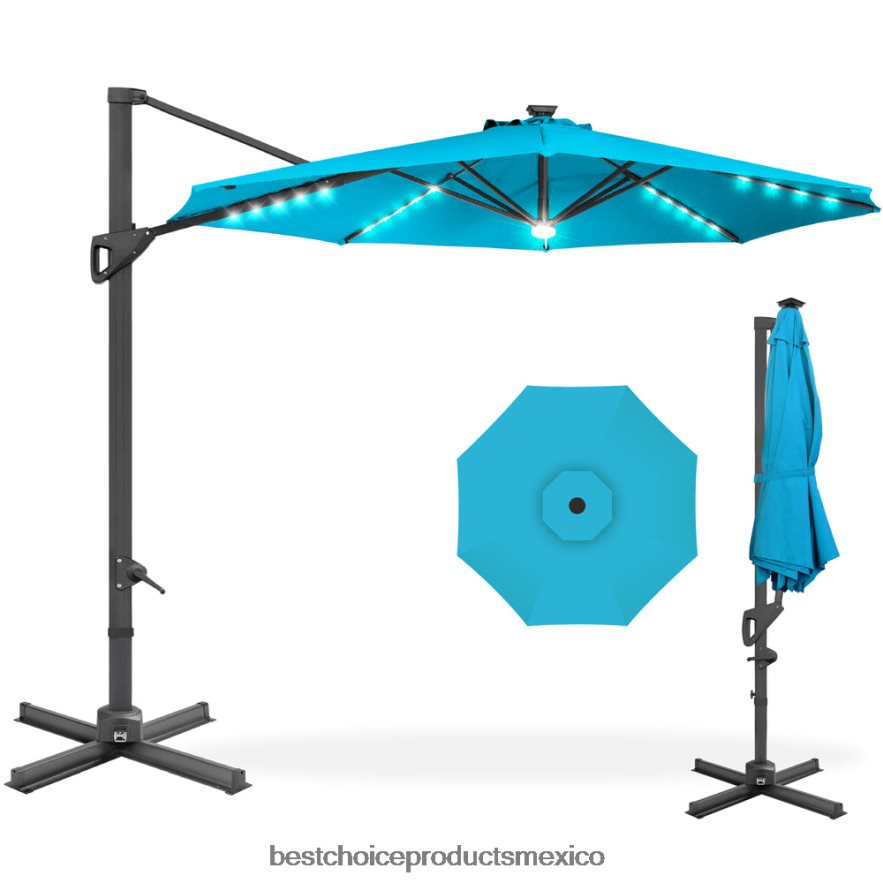 vida al aire libre | Sombrilla de patio desplazada en voladizo con luz solar de 360 ​​grados con inclinación Best Choice Products cielo azul X080FZ886