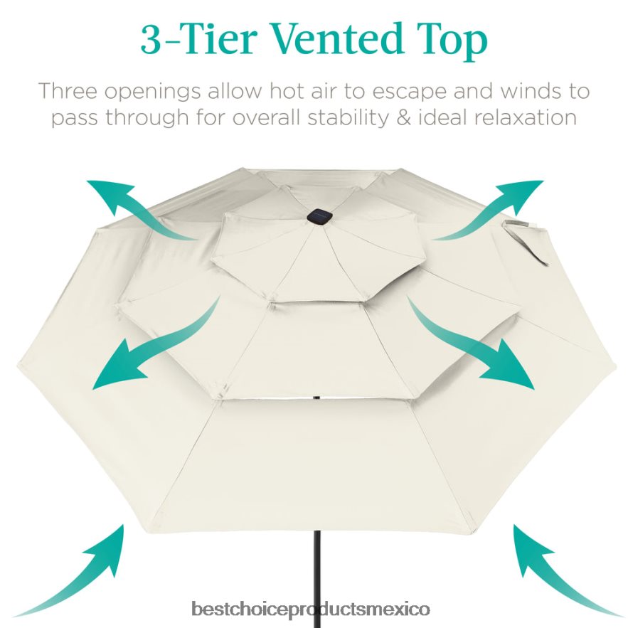 vida al aire libre | Sombrilla solar de 3 niveles con luces LED, ajuste de inclinación y manivela Best Choice Products Marfil X080FZ1479