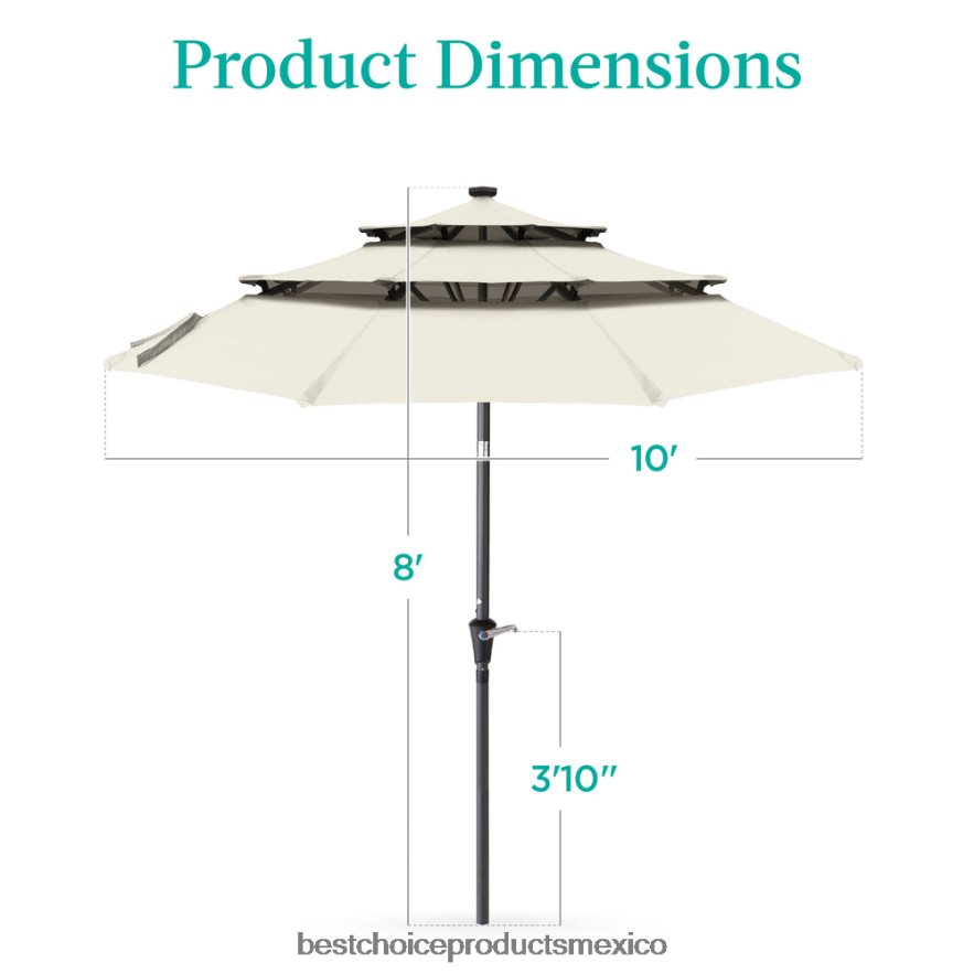 vida al aire libre | Sombrilla solar de 3 niveles con luces LED, ajuste de inclinación y manivela Best Choice Products Marfil X080FZ1479