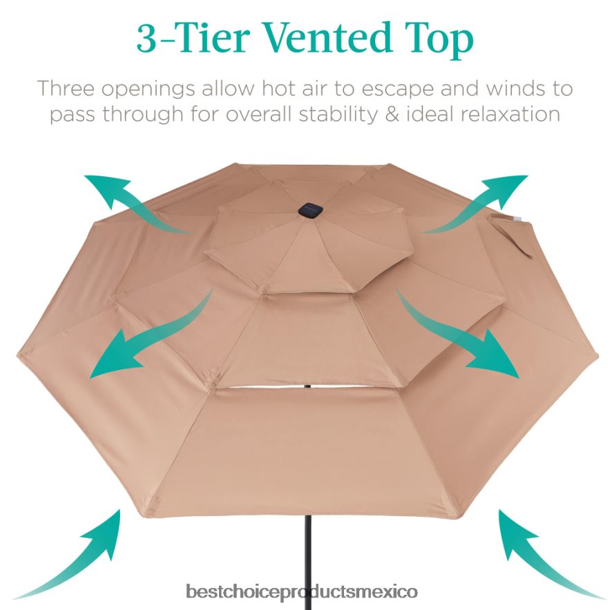 vida al aire libre | Sombrilla solar de 3 niveles con luces LED, ajuste de inclinación y manivela Best Choice Products broncearse X080FZ1477