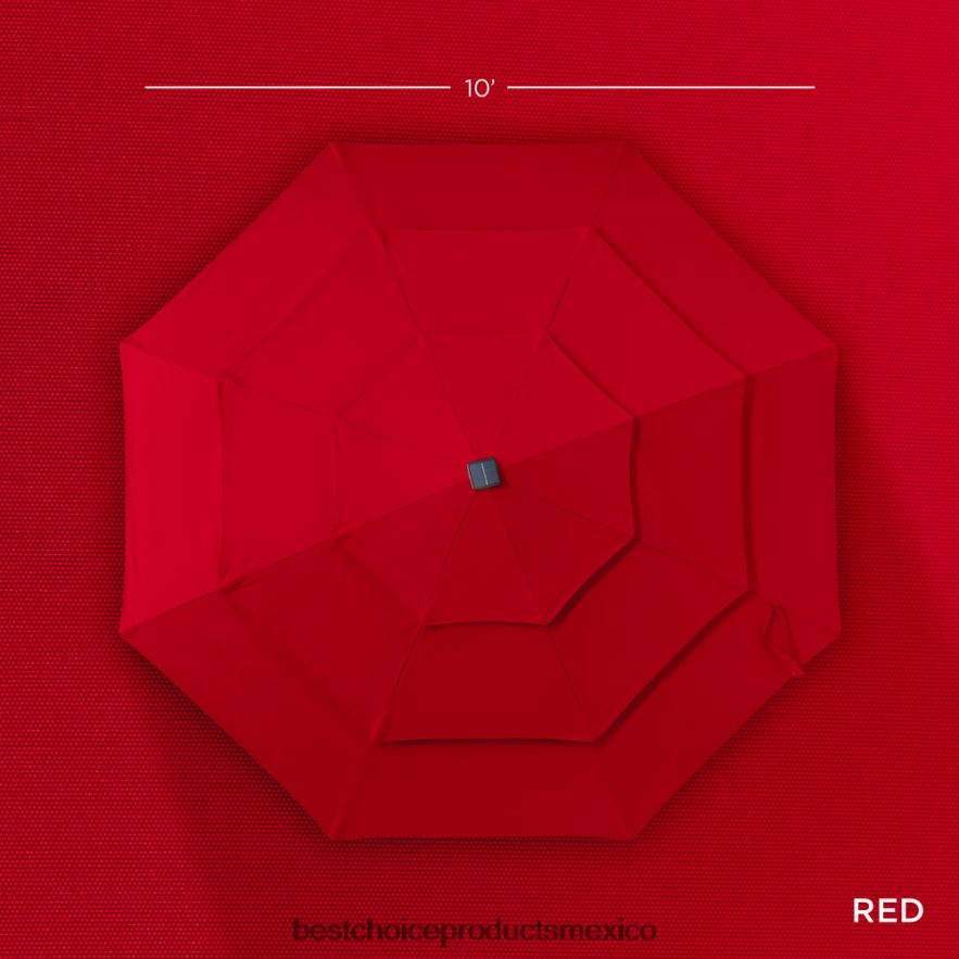 vida al aire libre | Sombrilla solar de 3 niveles con luces LED, ajuste de inclinación y manivela Best Choice Products rojo X080FZ1474