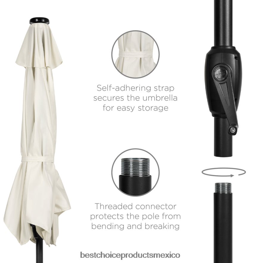 vida al aire libre | Sombrilla solar para patio al aire libre con botón de inclinación y manivela Best Choice Products Marfil X080FZ865