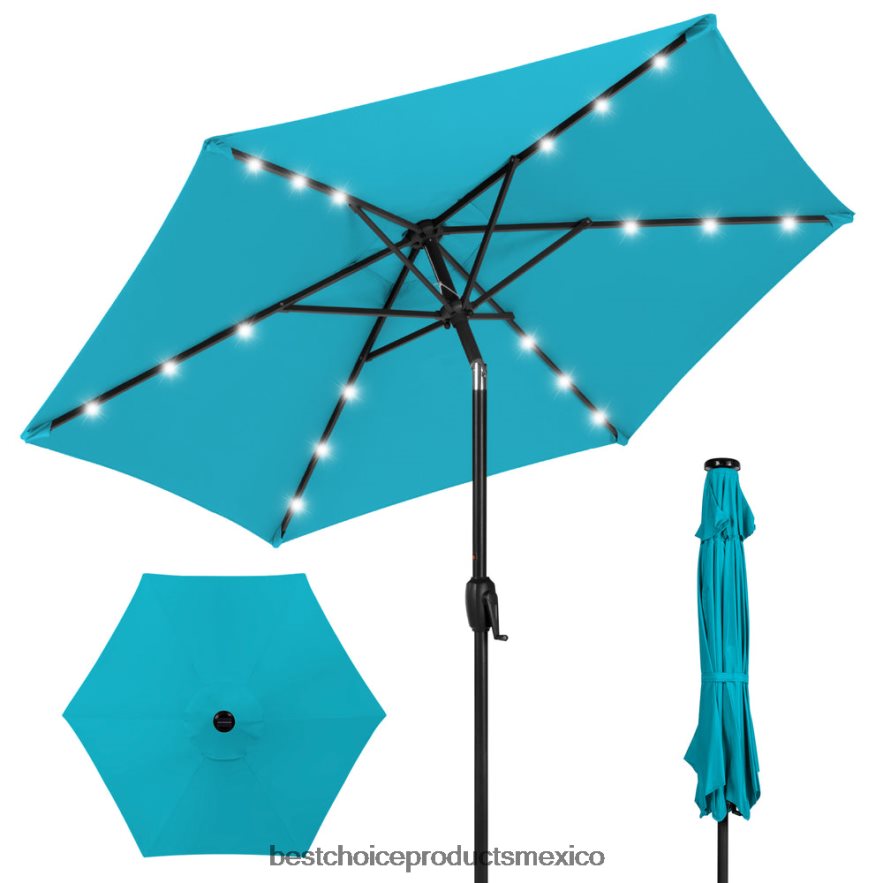 vida al aire libre | Sombrilla solar para patio al aire libre con botón de inclinación y manivela Best Choice Products cielo azul X080FZ858