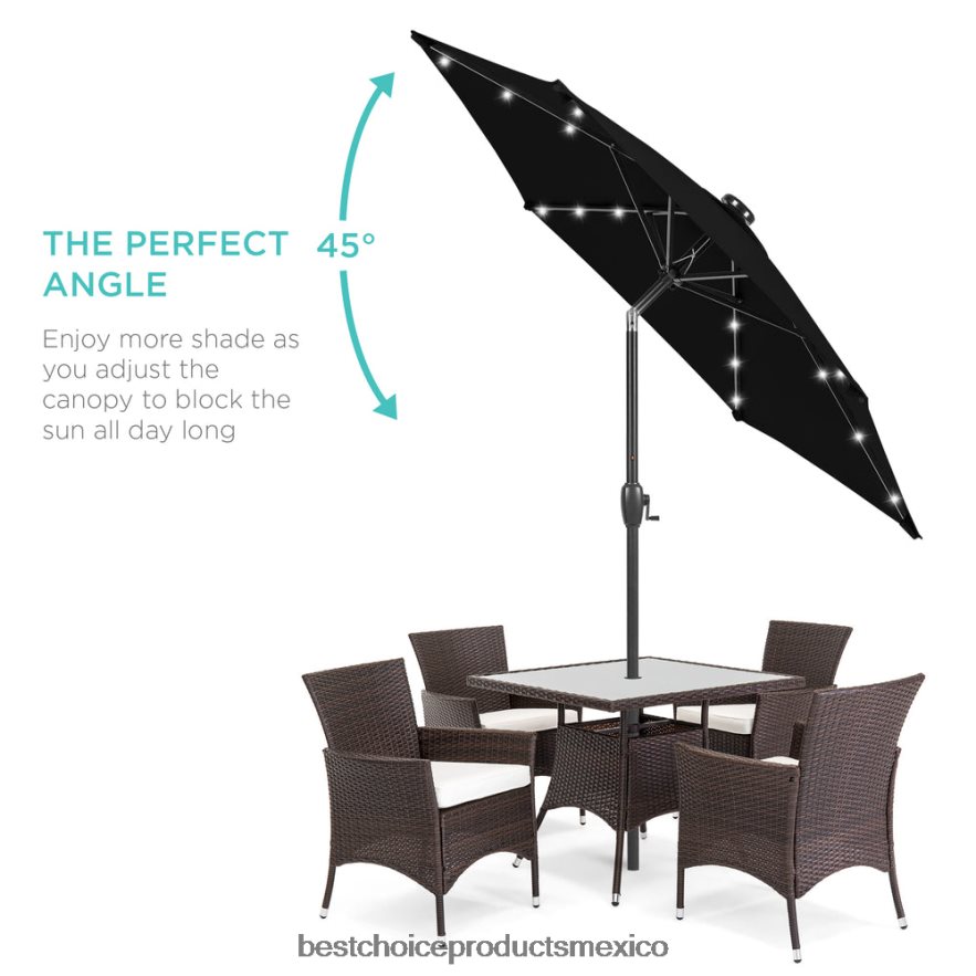 vida al aire libre | Sombrilla solar para patio al aire libre con botón de inclinación y manivela Best Choice Products negro X080FZ861