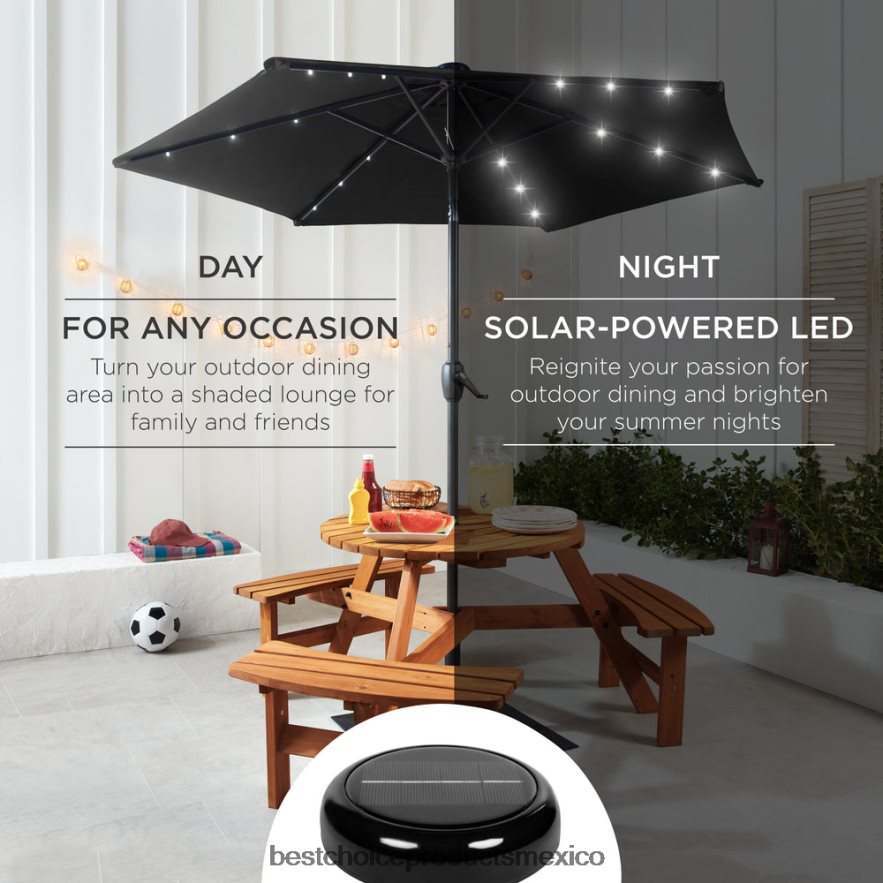 vida al aire libre | Sombrilla solar para patio al aire libre con botón de inclinación y manivela Best Choice Products negro X080FZ861