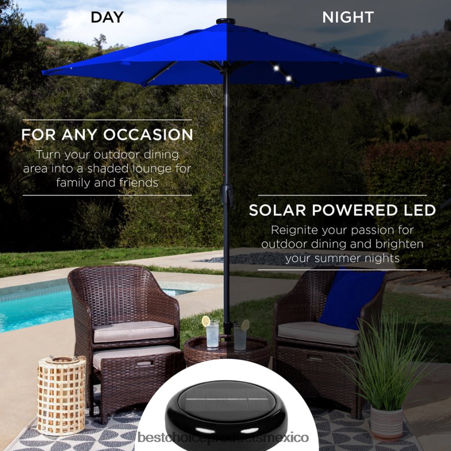 vida al aire libre | Sombrilla solar para patio al aire libre con botón de inclinación y manivela Best Choice Products recurso azul X080FZ867