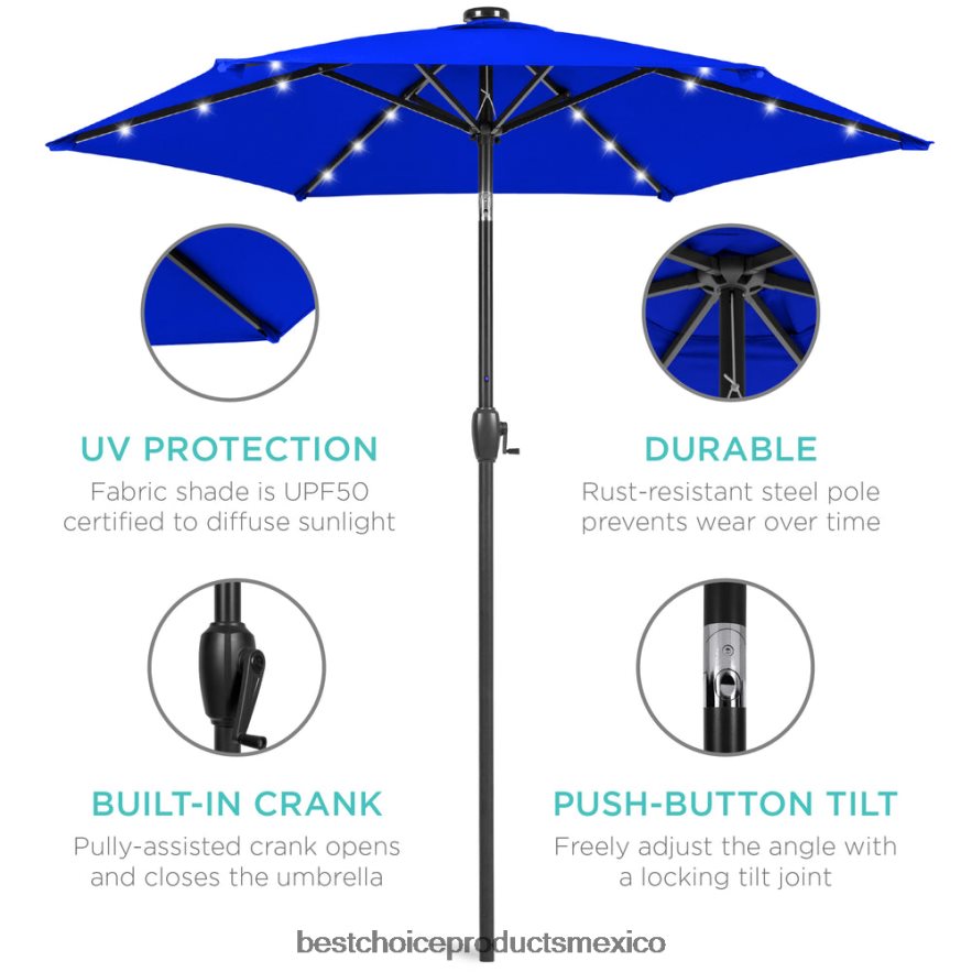 vida al aire libre | Sombrilla solar para patio al aire libre con botón de inclinación y manivela Best Choice Products recurso azul X080FZ867