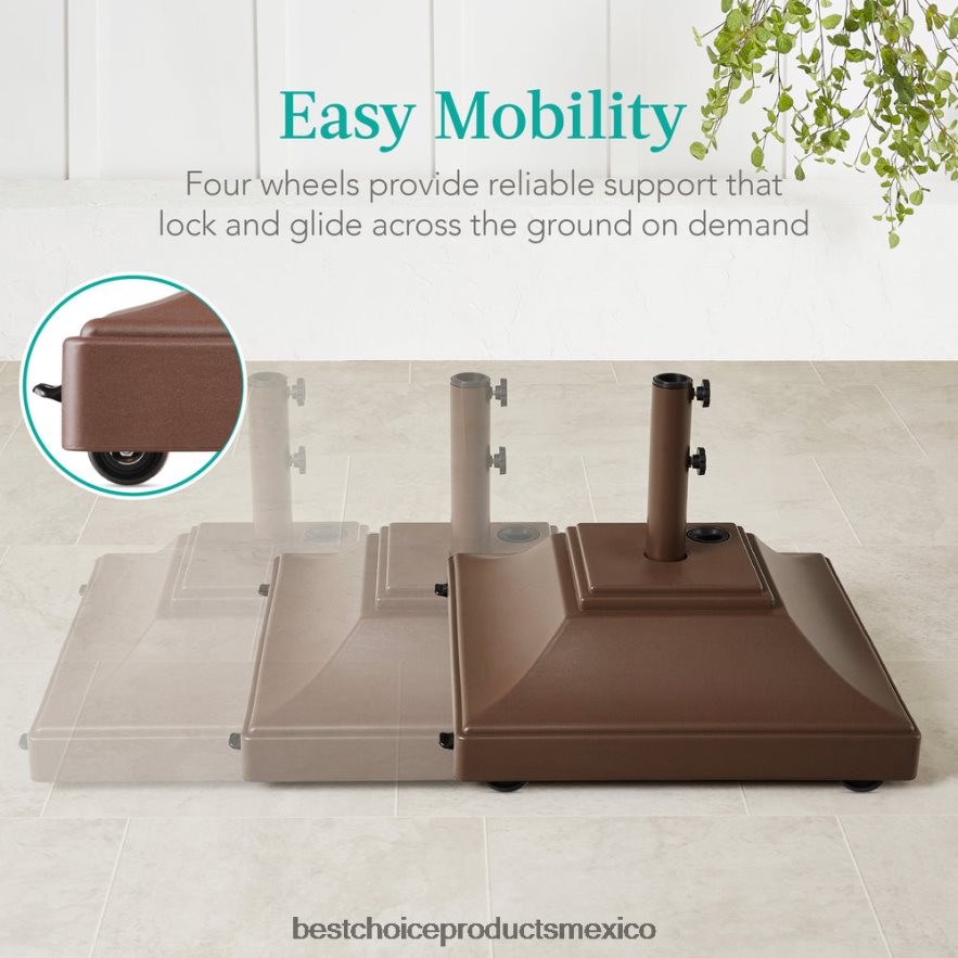 vida al aire libre | base móvil para sombrilla, soporte rellenable con 4 ruedas, 2 candados, capacidad de 120 lb Best Choice Products marrón X080FZ1443